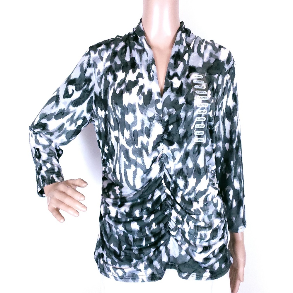 Rafaella Women Top Blouse Long Sleeves V-neck Size L - NWT